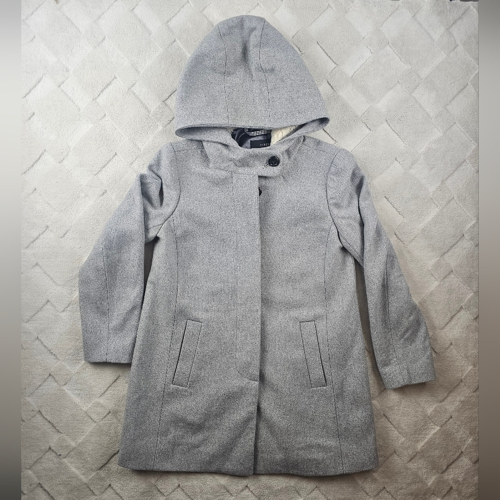 J. Crew Swingy Coat Womens 0P Italian Wool Gray Sherpa Hooded
